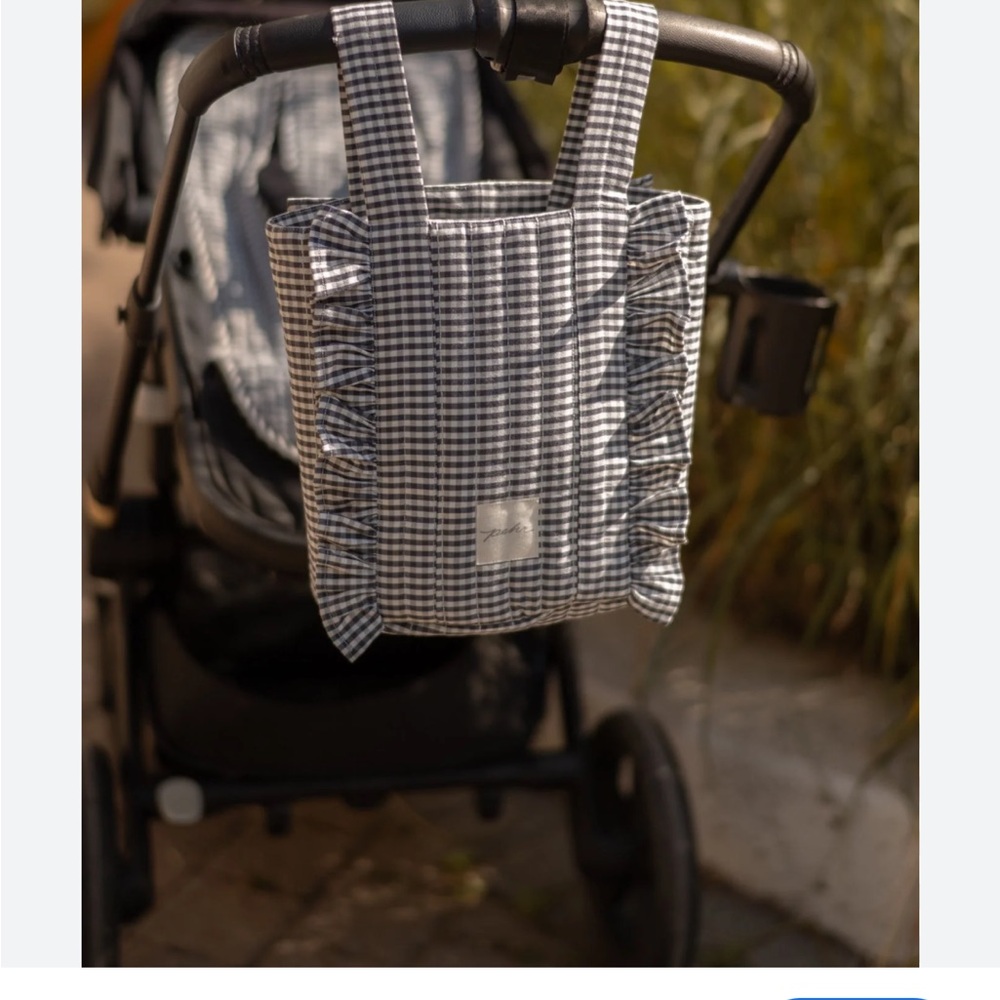 Handmade Gingham Stroller Organizer Bag - Black & White